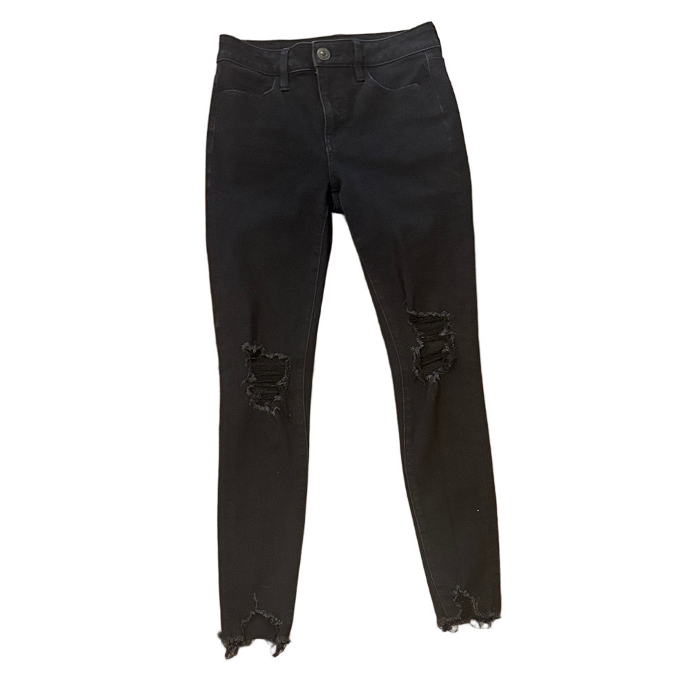 American Eagle Dream jeans, black, busted knees, size 2